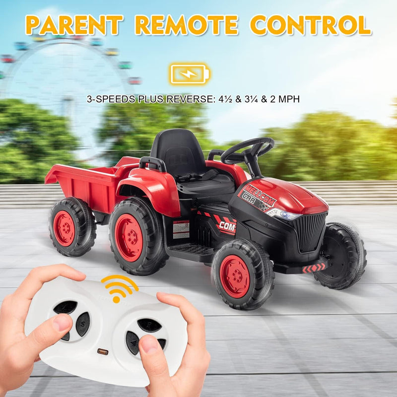 Load image into Gallery viewer, 12V Battery Powered Ride-On Tractor with Trailer for Kids
