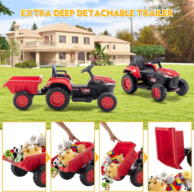 Load image into Gallery viewer, 12V Battery Powered Ride-On Tractor with Trailer for Kids
