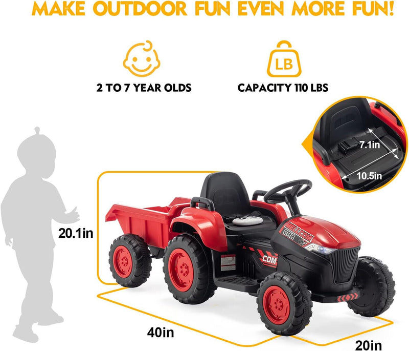 Load image into Gallery viewer, 12V Battery Powered Ride-On Tractor with Trailer for Kids
