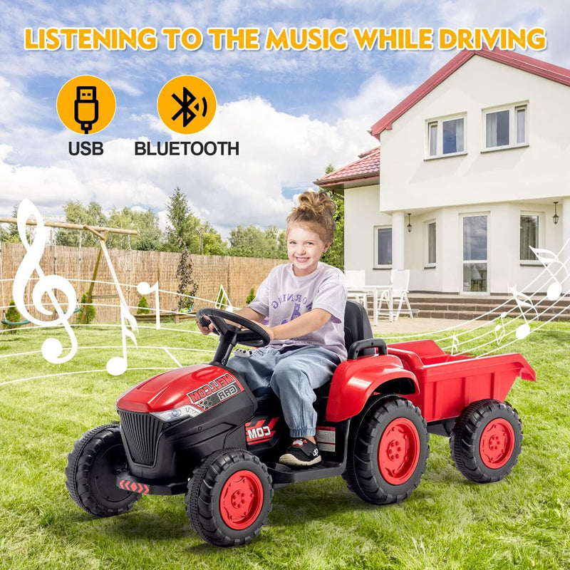 Load image into Gallery viewer, 12V Battery Powered Ride-On Tractor with Trailer for Kids

