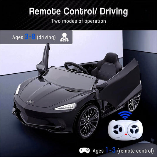 12V Battery Powered Sports Car for Kids with LED Headlights - Black