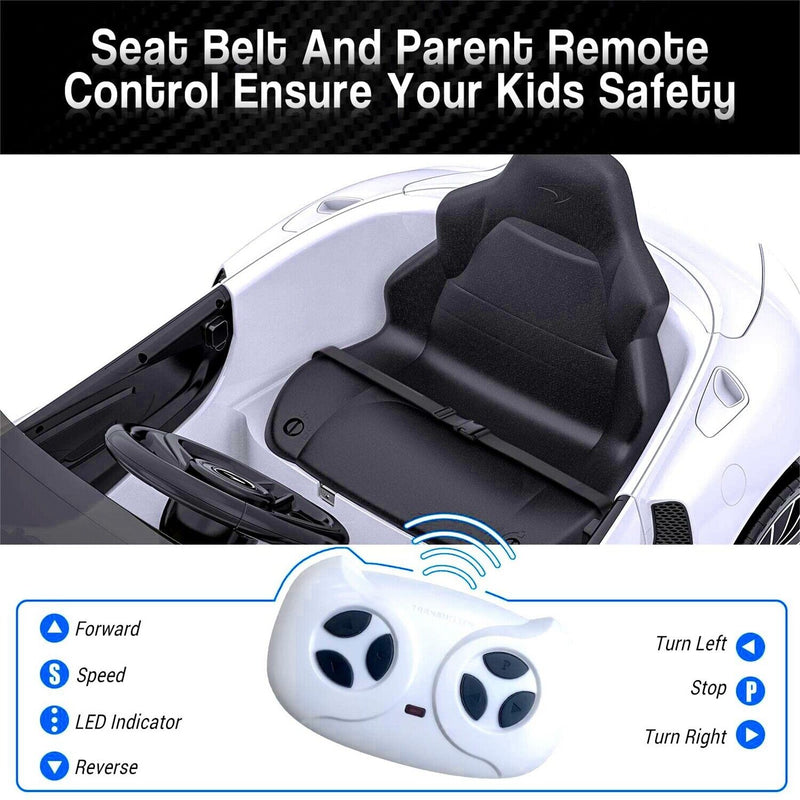 Load image into Gallery viewer, 12V Battery Powered Sports Car for Kids with LED Headlights and 2 Speeds - White
