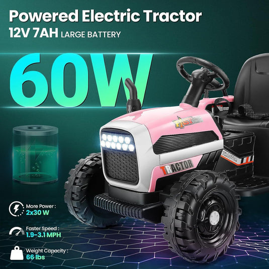 Electric Ride-On Tractor with Trailer for Kids - Remote Controlled