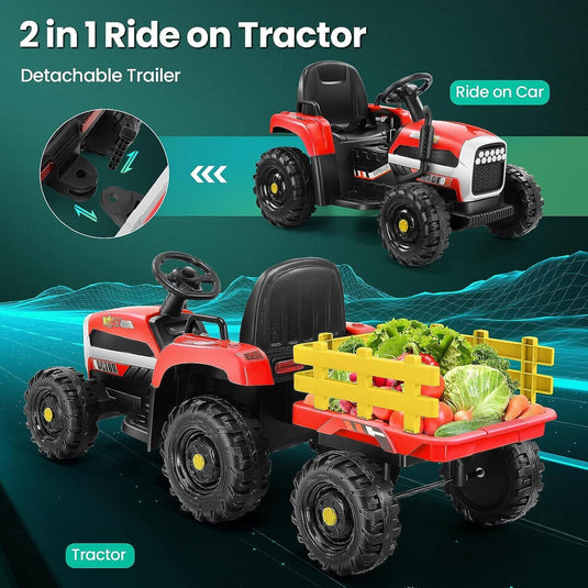 Electric Ride-On Tractor Toy with Trailer and Remote Control for Kids (12V)