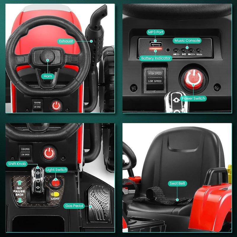 Load image into Gallery viewer, Electric Ride-On Tractor Toy with Trailer and Remote Control for Kids (12V)
