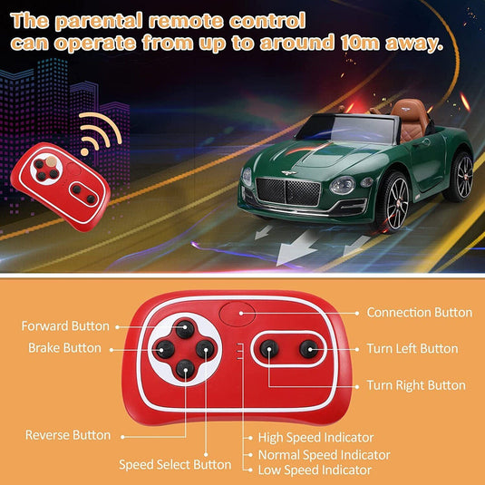 12V Battery Powered Green Bentley Style Electric Toy Car with Remote Control for Kids