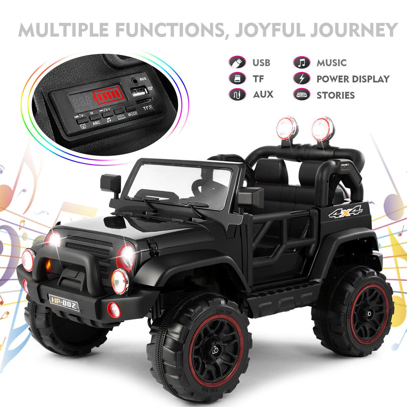 Load image into Gallery viewer, 12V Black Kids Ride-On Truck with MP3, LED Lights, Remote Control, and Cover
