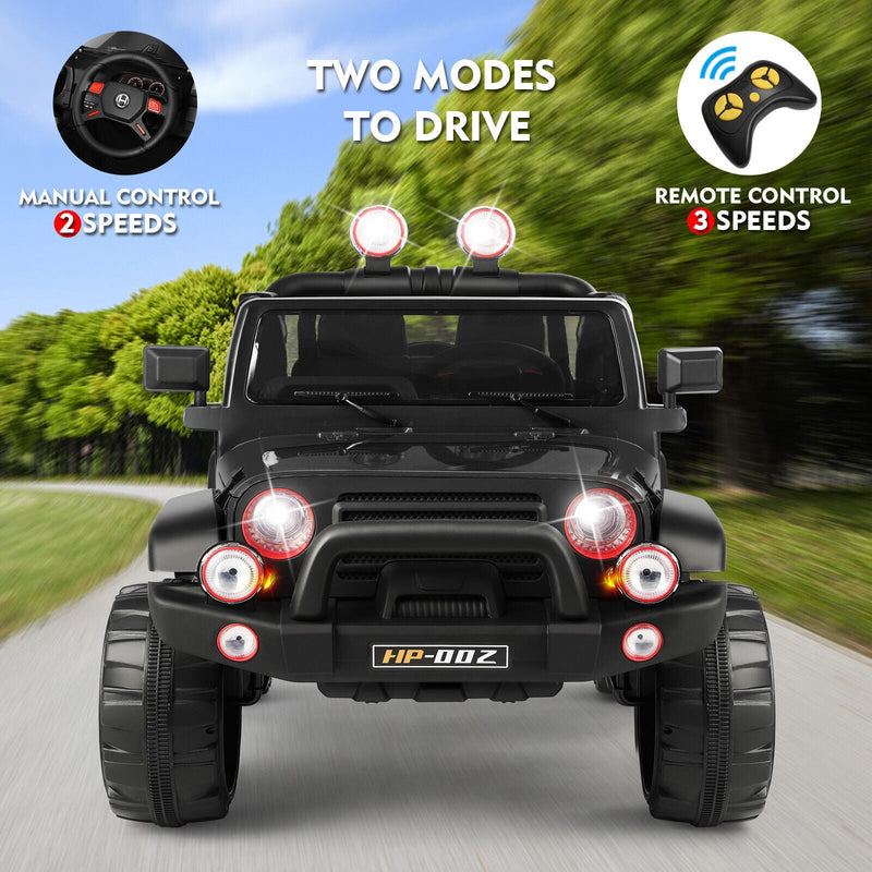 Load image into Gallery viewer, 12V Black Kids Ride-On Truck with MP3, LED Lights, Remote Control, and Cover
