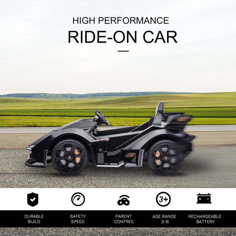 Load image into Gallery viewer, 12V Black Lamborghini GT Kids Ride-On Sports Car with Remote Control
