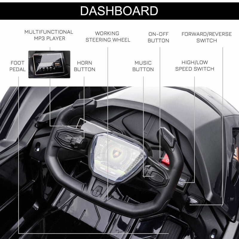 Load image into Gallery viewer, 12V Black Lamborghini GT Kids Ride-On Sports Car with Remote Control
