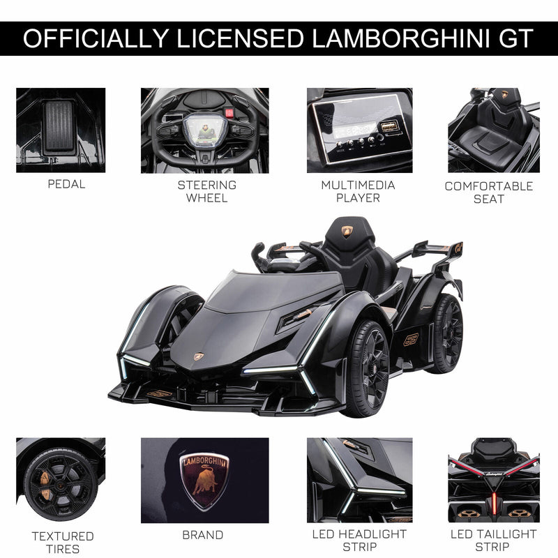 Load image into Gallery viewer, 12V Black Lamborghini GT Kids Ride-On Sports Car with Remote Control
