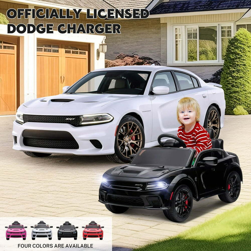 Load image into Gallery viewer, 12V Dodge Charger SRT Hellcat Ride-On Toy with Remote Control, MP3, and LED Lights for Kids
