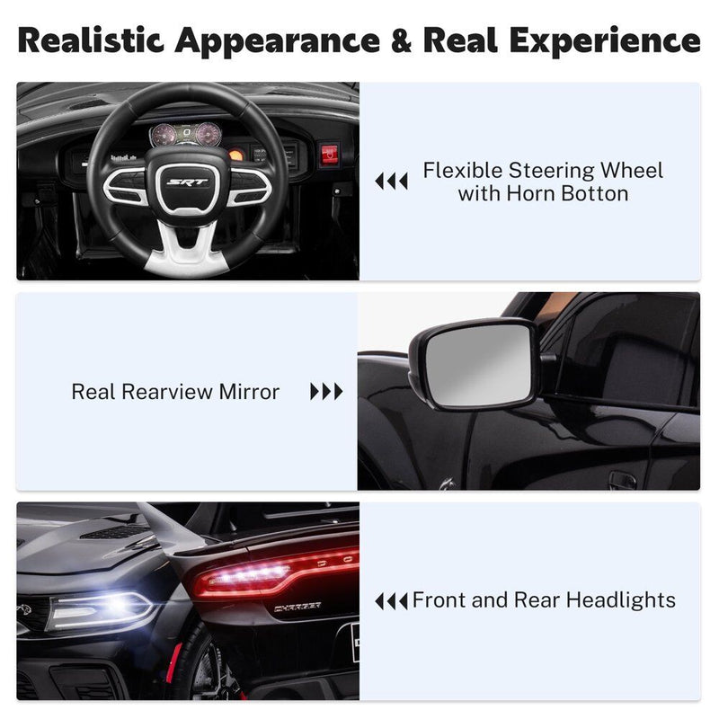 Load image into Gallery viewer, 12V Dodge Charger SRT Hellcat Ride-On Toy with Remote Control, MP3, and LED Lights for Kids
