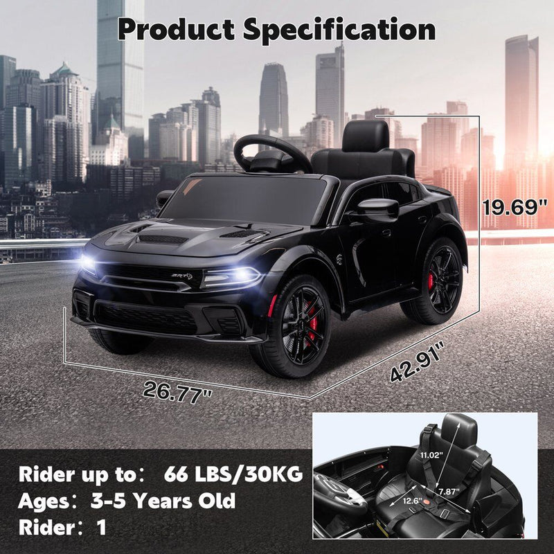 Load image into Gallery viewer, 12V Dodge Charger SRT Hellcat Ride-On Toy with Remote Control, MP3, and LED Lights for Kids
