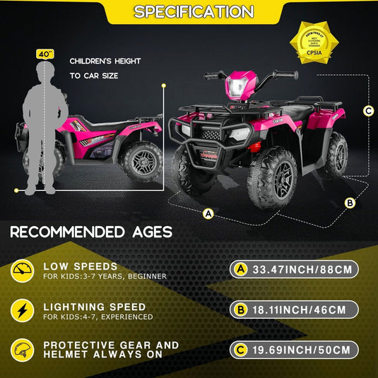 Electric 4-Wheeler Quad for Kids with 12V Battery and Dual 30W Motors