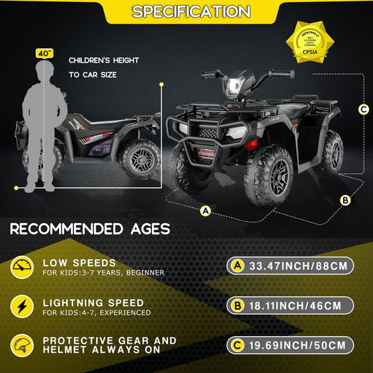 Electric 4-Wheeler Quad for Kids with 12V Battery and Dual 30W Motors