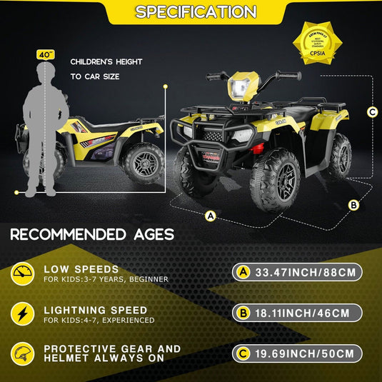 12V Quad for Kids with LED Lights and Dual Speed Options