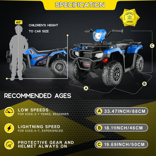 12V Quad for Kids with LED Lights and Dual Speed Options