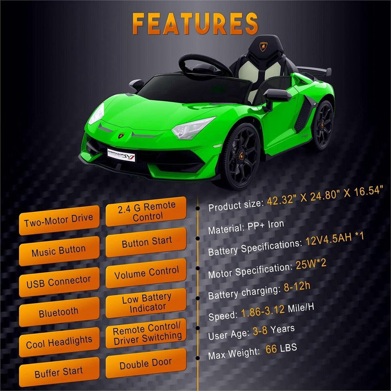 Load image into Gallery viewer, 12V Electric Battery Powered Sports Car for Kids with Remote Control - Green
