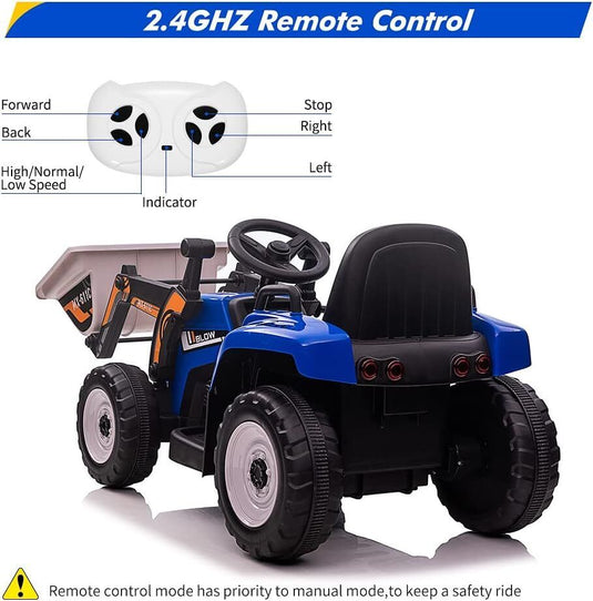 12V Electric Excavator Ride-On Toy with Remote Control, Music, and Bluetooth for Kids
