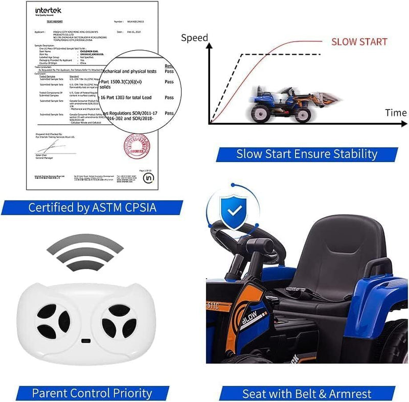 Load image into Gallery viewer, 12V Electric Excavator Ride-On Toy with Remote Control, Music, and Bluetooth for Kids
