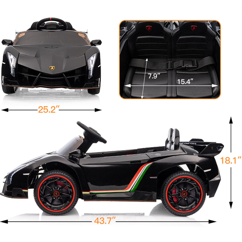Load image into Gallery viewer, 12V Electric Kids Ride-On Car in Black with Licensed Lamborghini Veneno Design
