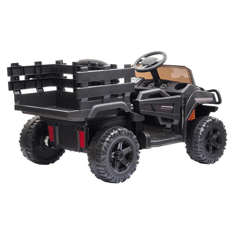 Load image into Gallery viewer, 12V Electric Kids Ride On Car Truck with Music, Lights, and Fun Trailer - Black
