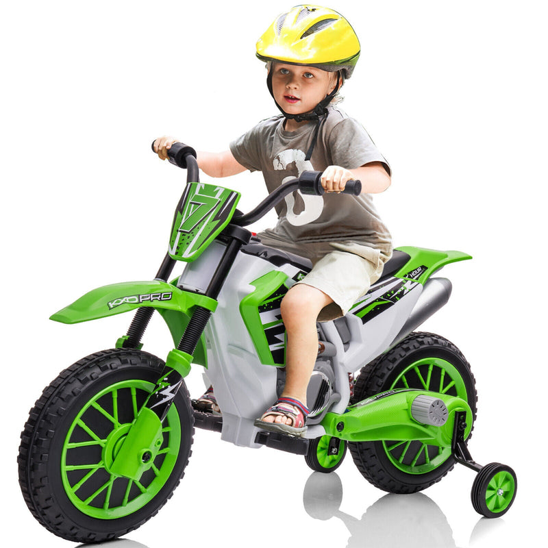 Load image into Gallery viewer, 12V Electric Kids Ride-On Dirt Bike with Training Wheels - Battery Powered Motorcycle
