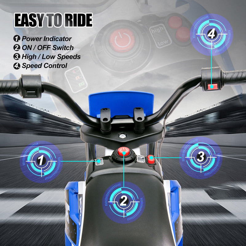 Load image into Gallery viewer, 12V Blue Kids Ride On Motorcycle with Training Wheels - Electric Motorbike for Young Riders
