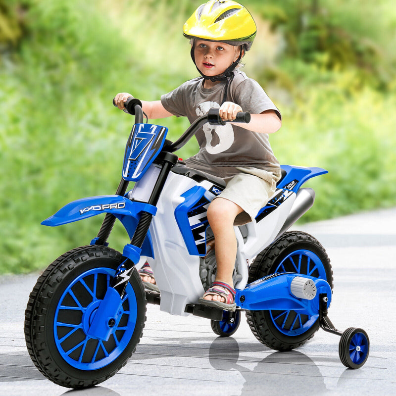 Load image into Gallery viewer, 12V Blue Kids Ride On Motorcycle with Training Wheels - Electric Motorbike for Young Riders
