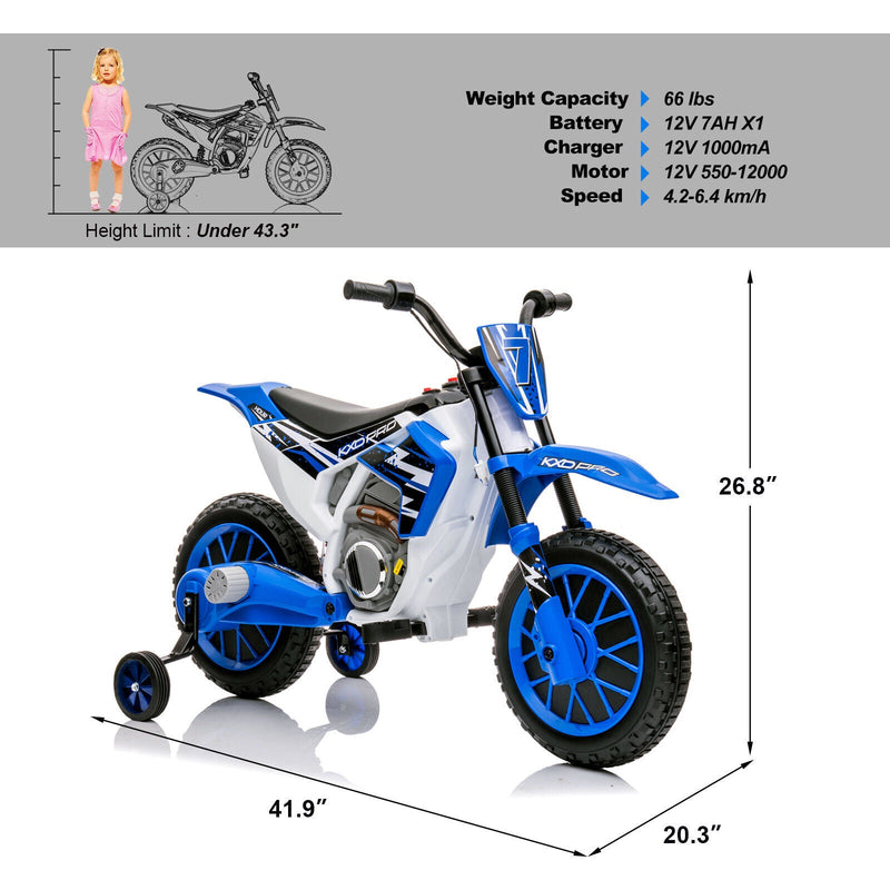 Load image into Gallery viewer, 12V Blue Kids Ride On Motorcycle with Training Wheels - Electric Motorbike for Young Riders
