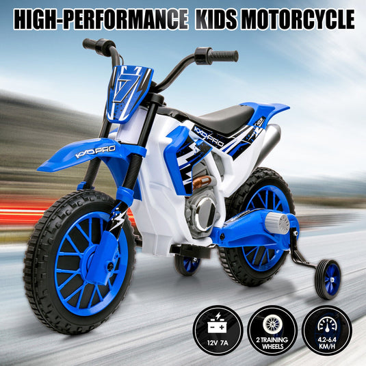 12V Blue Kids Ride On Motorcycle with Training Wheels - Electric Motorbike for Young Riders