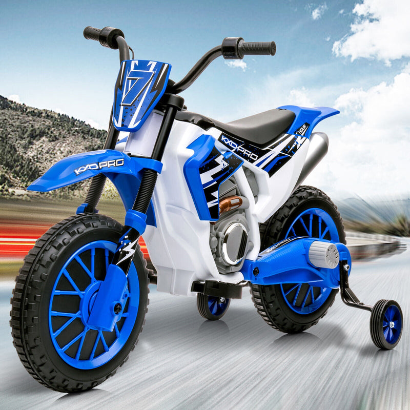 Load image into Gallery viewer, 12V Blue Kids Ride On Motorcycle with Training Wheels - Electric Motorbike for Young Riders
