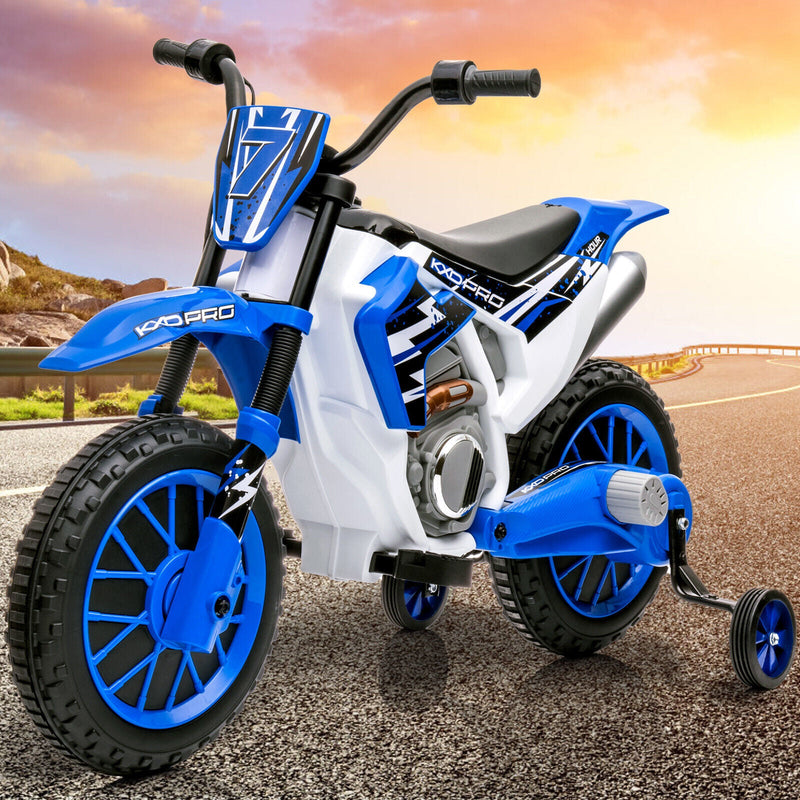 Load image into Gallery viewer, 12V Blue Kids Ride On Motorcycle with Training Wheels - Electric Motorbike for Young Riders
