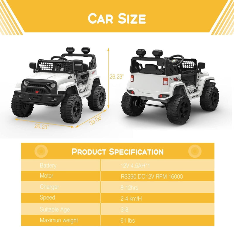 Load image into Gallery viewer, 12V Electric Kids Ride On Jeep with Bluetooth Remote and Safety Belt
