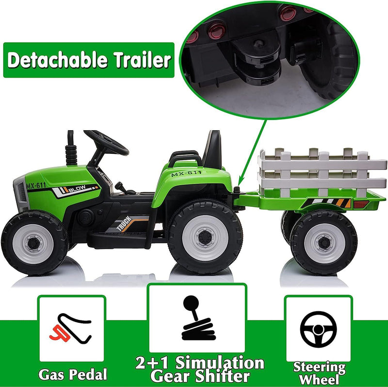 Load image into Gallery viewer, 12V Electric Kids Ride On Tractor with Trailer - Battery Powered Car Toy for Christmas
