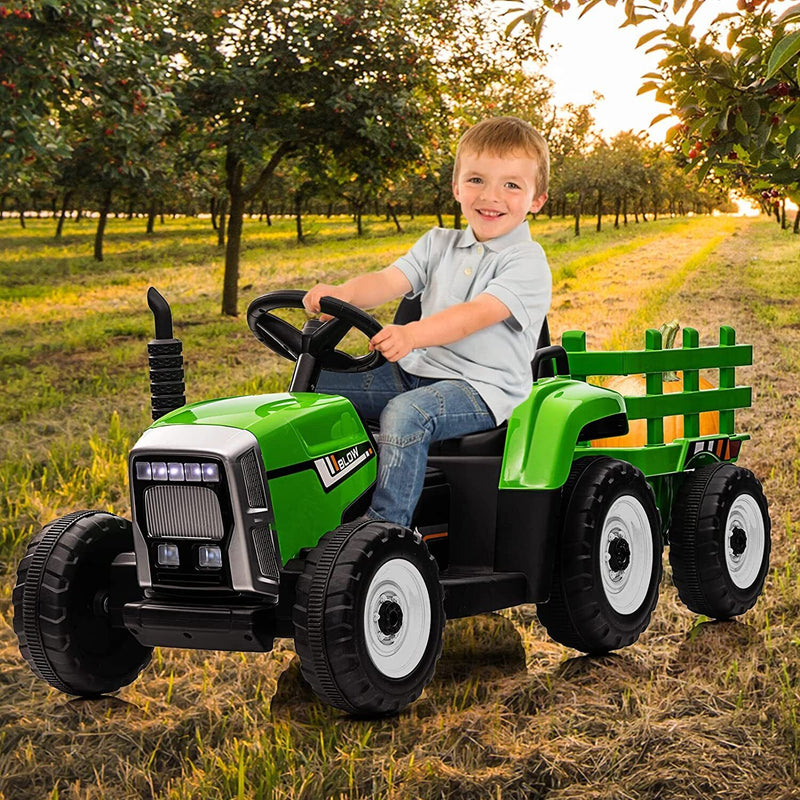 Load image into Gallery viewer, 12V Electric Kids Ride On Tractor with Trailer - Battery Powered Car Toy for Christmas
