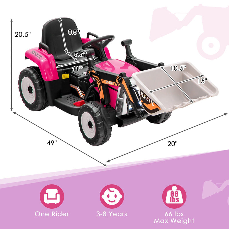 Load image into Gallery viewer, 12V Electric Pink Excavator Digger Tractor with RC Control and Digging Bucket for Kids
