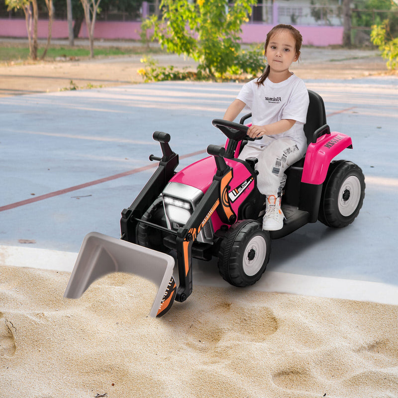 Load image into Gallery viewer, 12V Electric Pink Excavator Digger Tractor with RC Control and Digging Bucket for Kids
