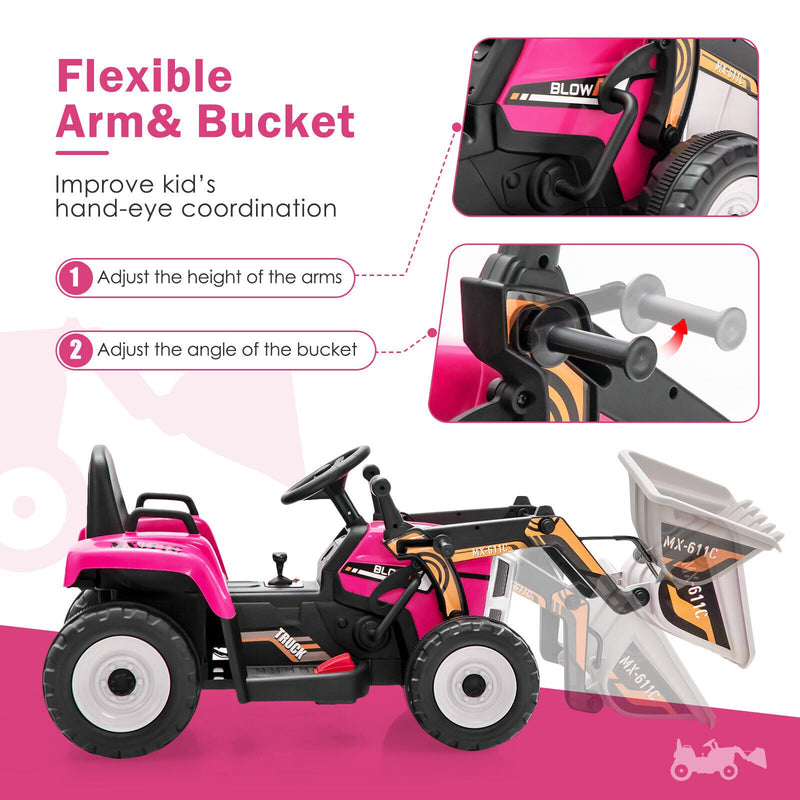 Load image into Gallery viewer, 12V Electric Pink Excavator Digger Tractor with RC Control and Digging Bucket for Kids
