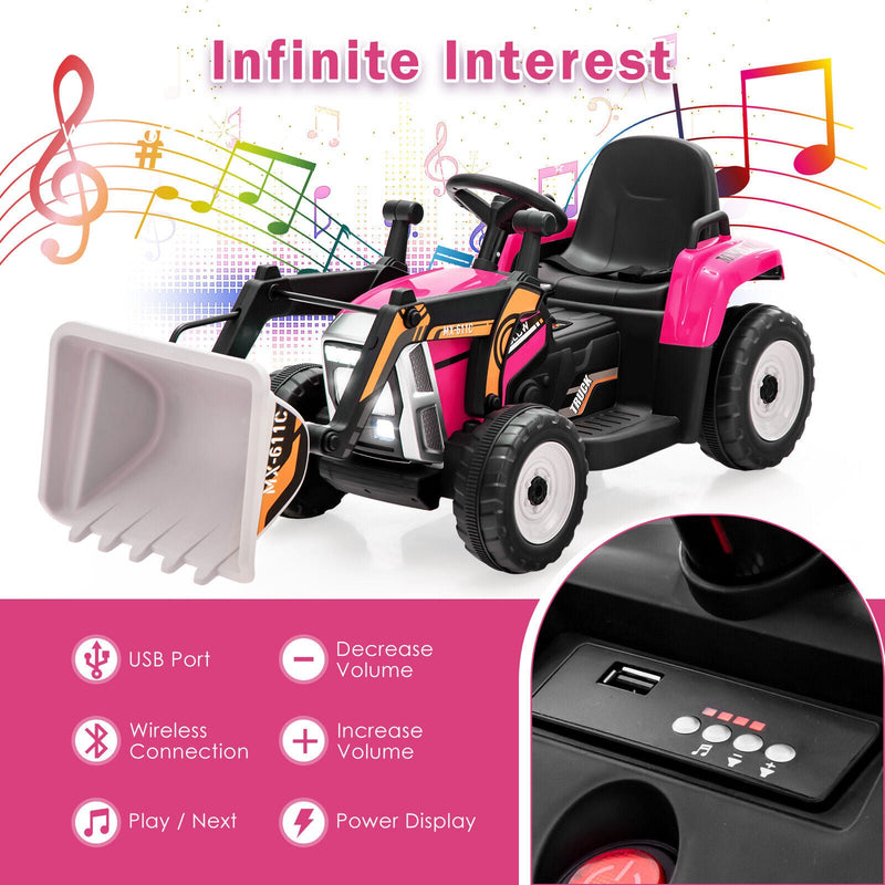 Load image into Gallery viewer, 12V Electric Pink Excavator Digger Tractor with RC Control and Digging Bucket for Kids
