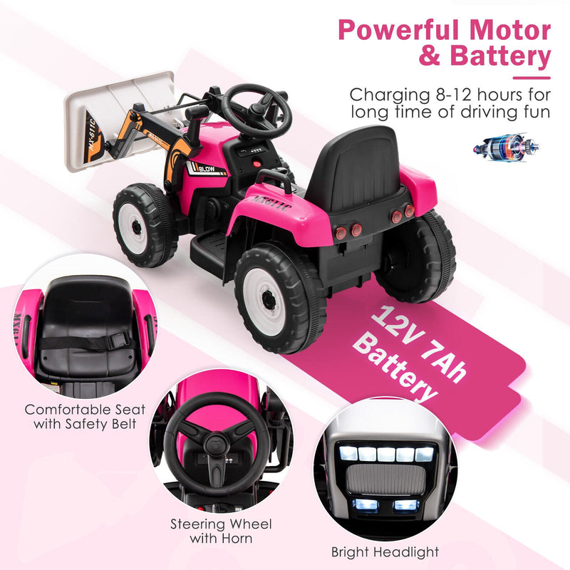 Load image into Gallery viewer, 12V Electric Pink Excavator Digger Tractor with RC Control and Digging Bucket for Kids

