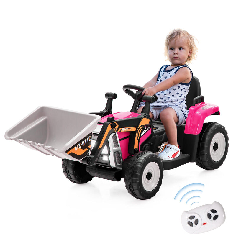 Load image into Gallery viewer, 12V Electric Pink Excavator Digger Tractor with RC Control and Digging Bucket for Kids
