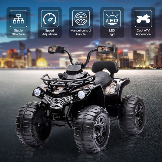 12V Battery Powered Ride On Quad ATV Toy with LED Headlights for Kids
