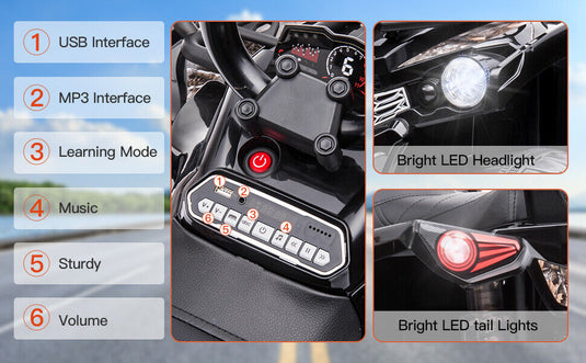 12V Battery Powered Ride On Quad ATV Toy with LED Headlights for Kids