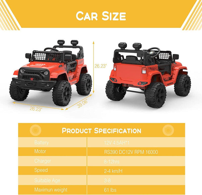 Load image into Gallery viewer, 12V Electric Ride-On Car for Kids with Remote Control, LED Lights, and Bluetooth - 2 Speed Options
