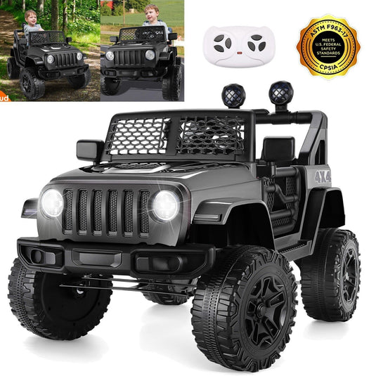 12V Electric Ride-On Car with MP3, Lights, and Remote Control - Black
