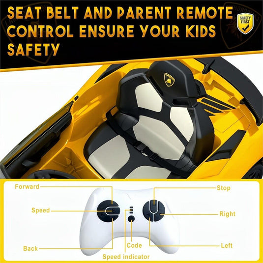 12V Electric Battery Powered Sports Car for Kids with Remote Control - Yellow