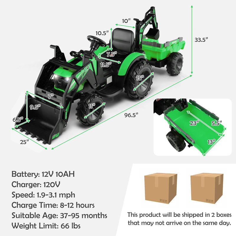 Load image into Gallery viewer, Yellow 12V Electric Ride-On Excavator Bulldozer Rubber Tires with Trailer for Kids - Remote Control Included
