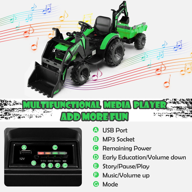 Load image into Gallery viewer, Yellow 12V Electric Ride-On Excavator Bulldozer Rubber Tires with Trailer for Kids - Remote Control Included
